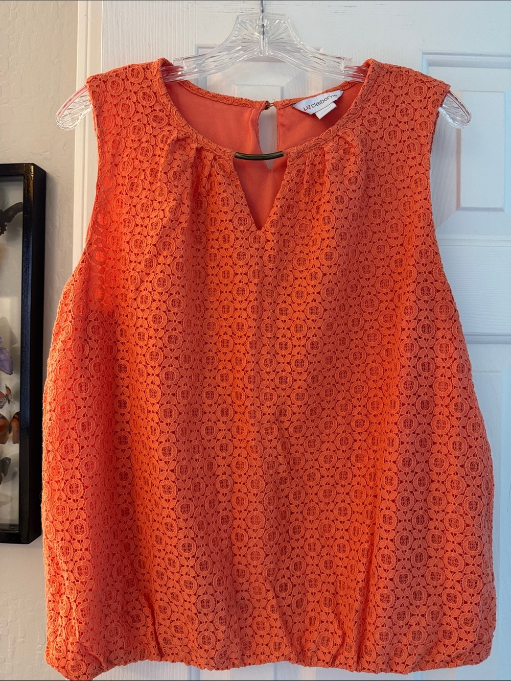 Liz Claiborne Orange Lace Keyhole Sleeveless Top